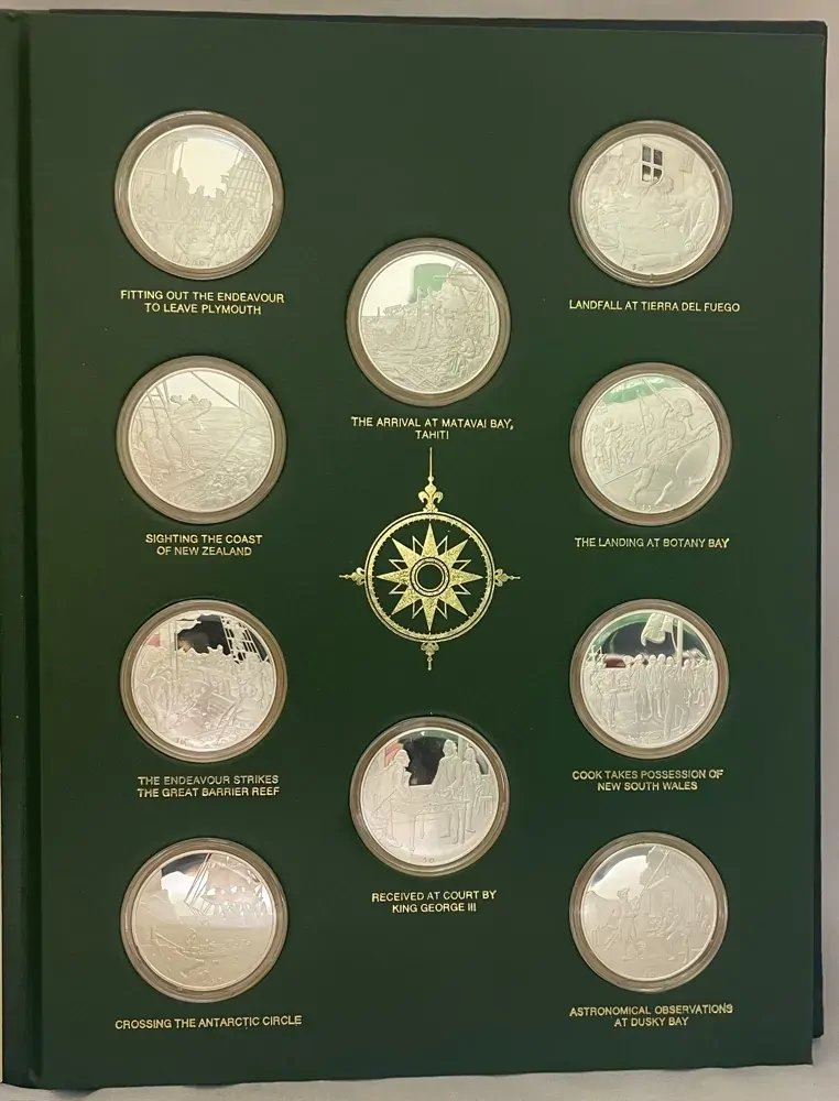 1977 Set of 20 Silver Medallions Voyages of Captain James Cook ASW = 12.02ozt product image