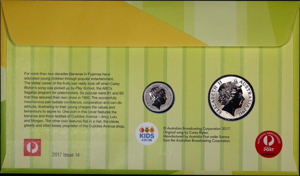 2017 20 Cent 2-Coin PNC Bananas in Pyjamas 25 Years Anniversary ANDA Money Expo Gold Overprint product image