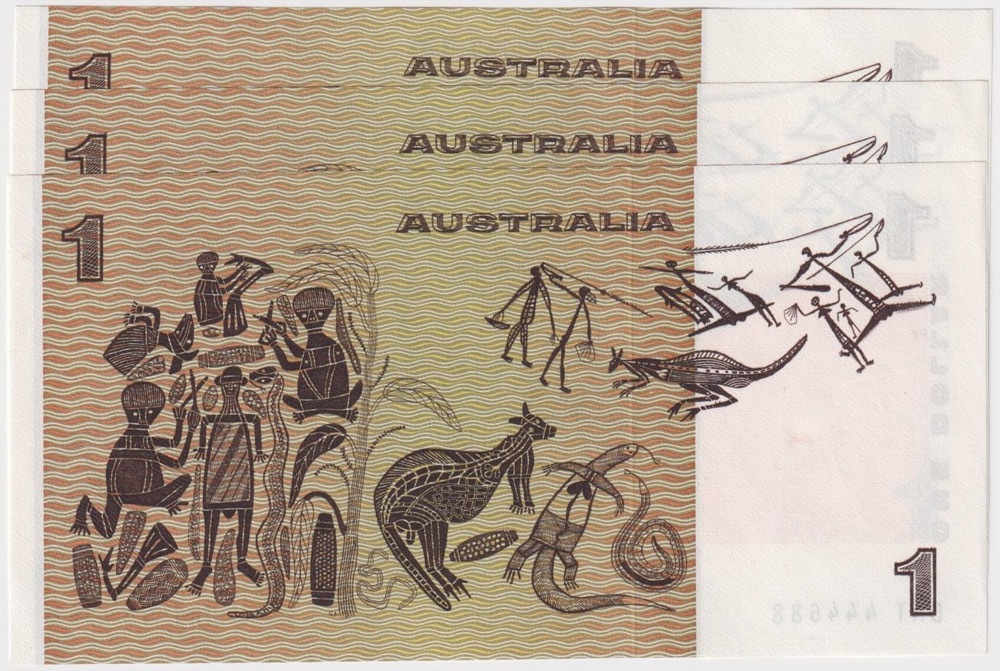 1982 $1 Note Trio Same Serials Johnston/Stone R78 Uncirculated