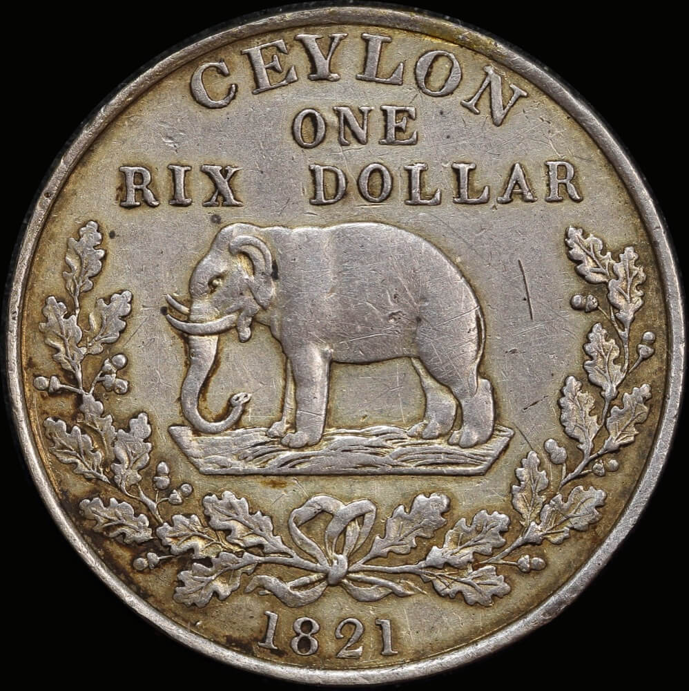 Ceylon 1821 Silver Rix Dollar KM# 84 good VF product image