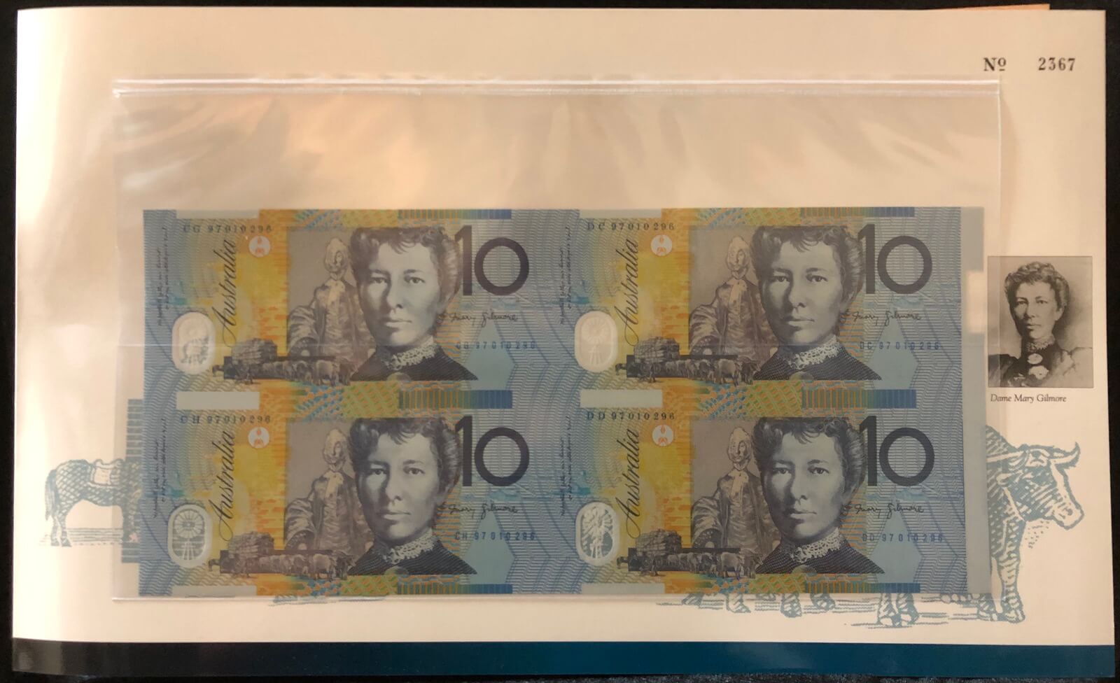 1997 Ten Dollars Uncut Block of Four - Deluxe Black Serials