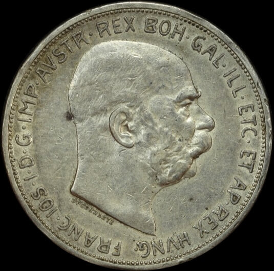 Austria 1909 Silver 5 Coronas KM# 2813 good EF product image