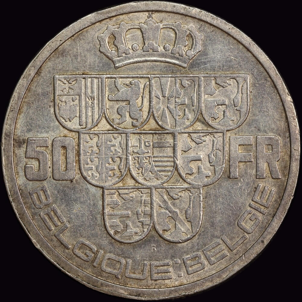 Belgium 1939 Silver 50 Francs KM# 121 good EF product image