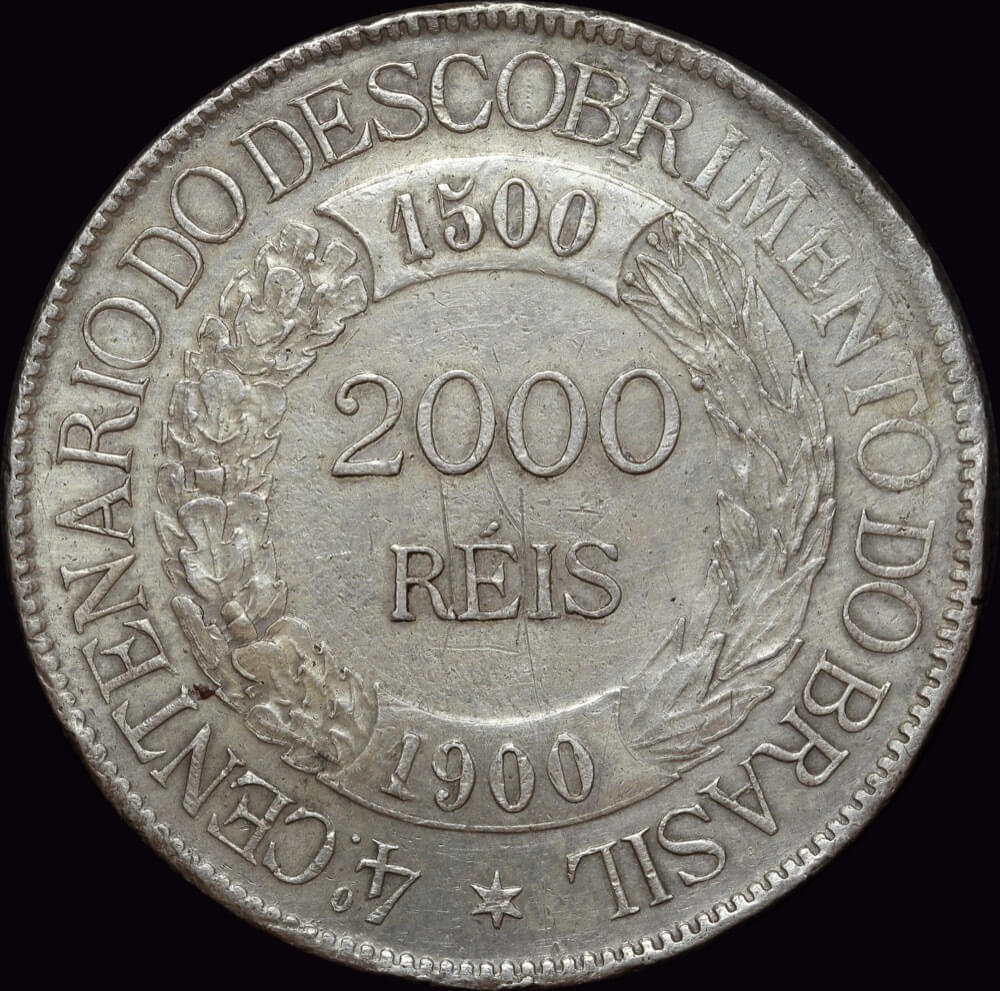 Brazil 2,000 Reis Silver 2,000 Reis KM# 501 GEF product image