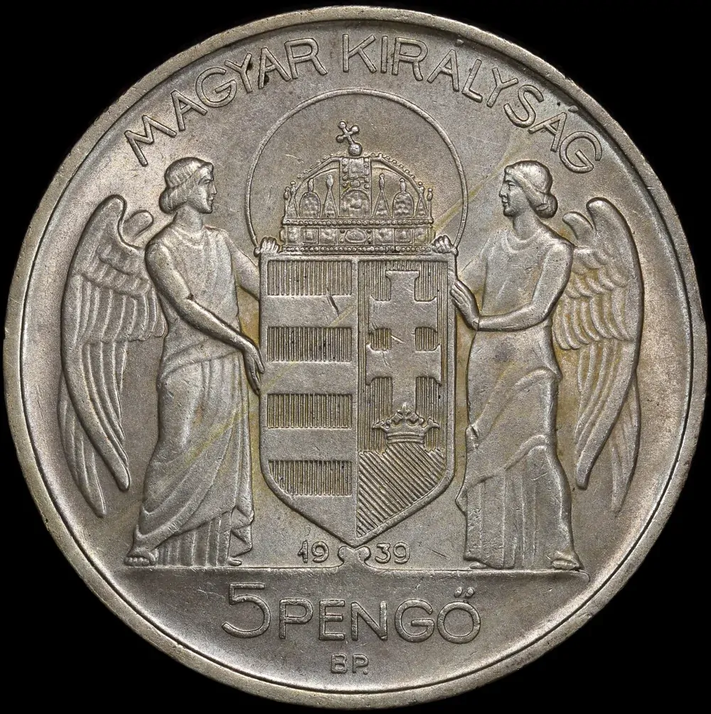 Hungary 1939 Silver 5 Pengo KM# 517 Uncirculated