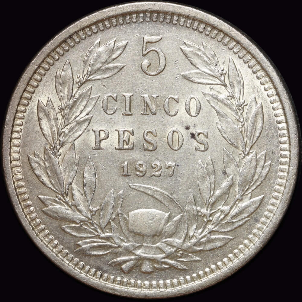 Chile 1927 Silver 5 Peso KM# 173.1 about Unc product image