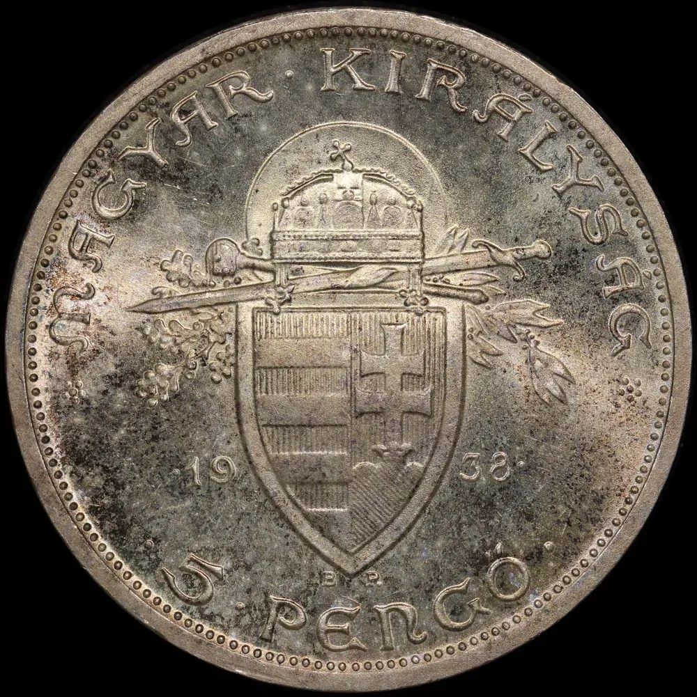 Hungary 1938 Silver 5 Pengo KM# 516 Uncirculated product image
