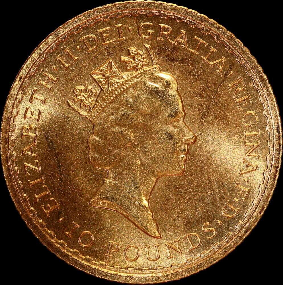 1987 Gold 10 Pounds Elizabeth II S#4296 Uncirculated Britannia product image