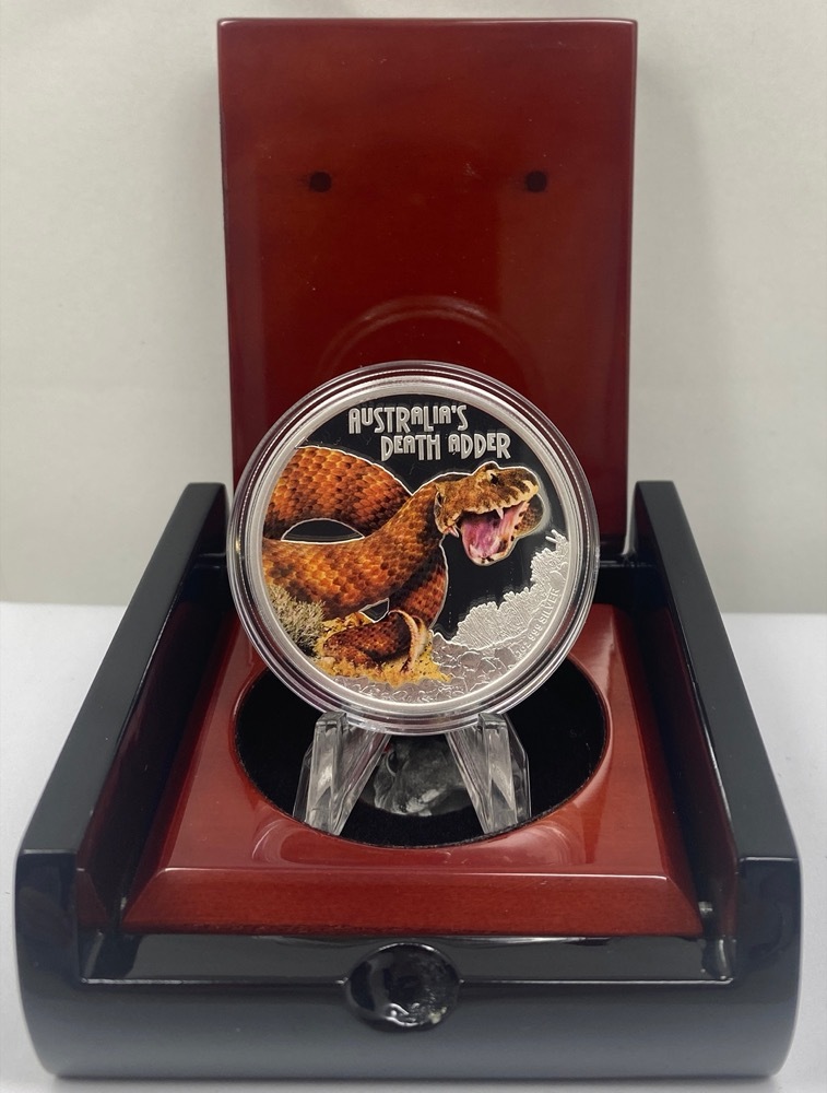 Tuvalu 2016 Silver 1 Dollar Proof Deadly and Dangerous - Australian Death Adder Snake product image