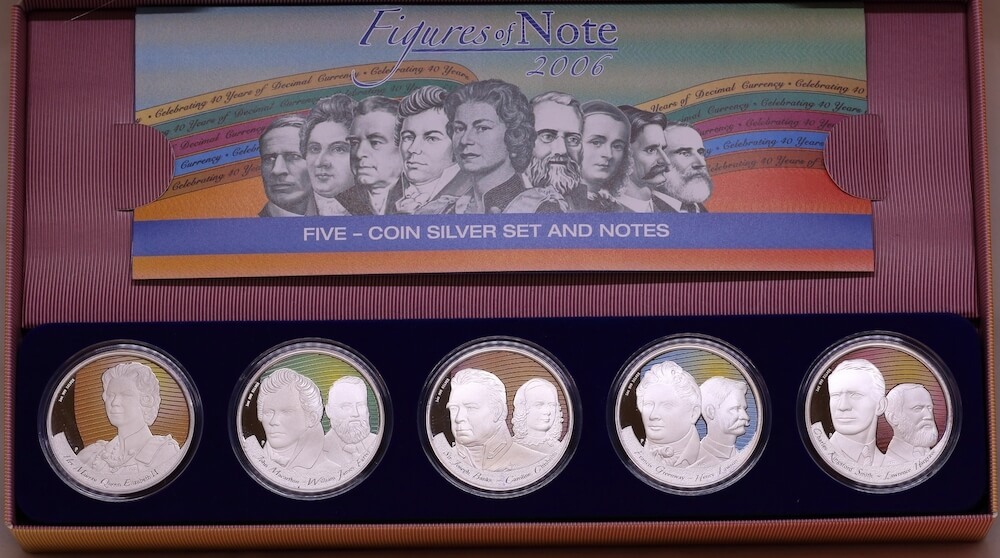 2006 Silver One Ounce 5 Coin Proof Set Figures Of Note in Presentation Case With Original Notes product image