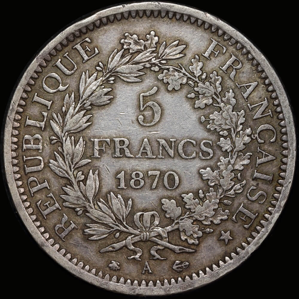France 1870 A Silver 5 Francs - Hercule KM# 820.1 GEF product image