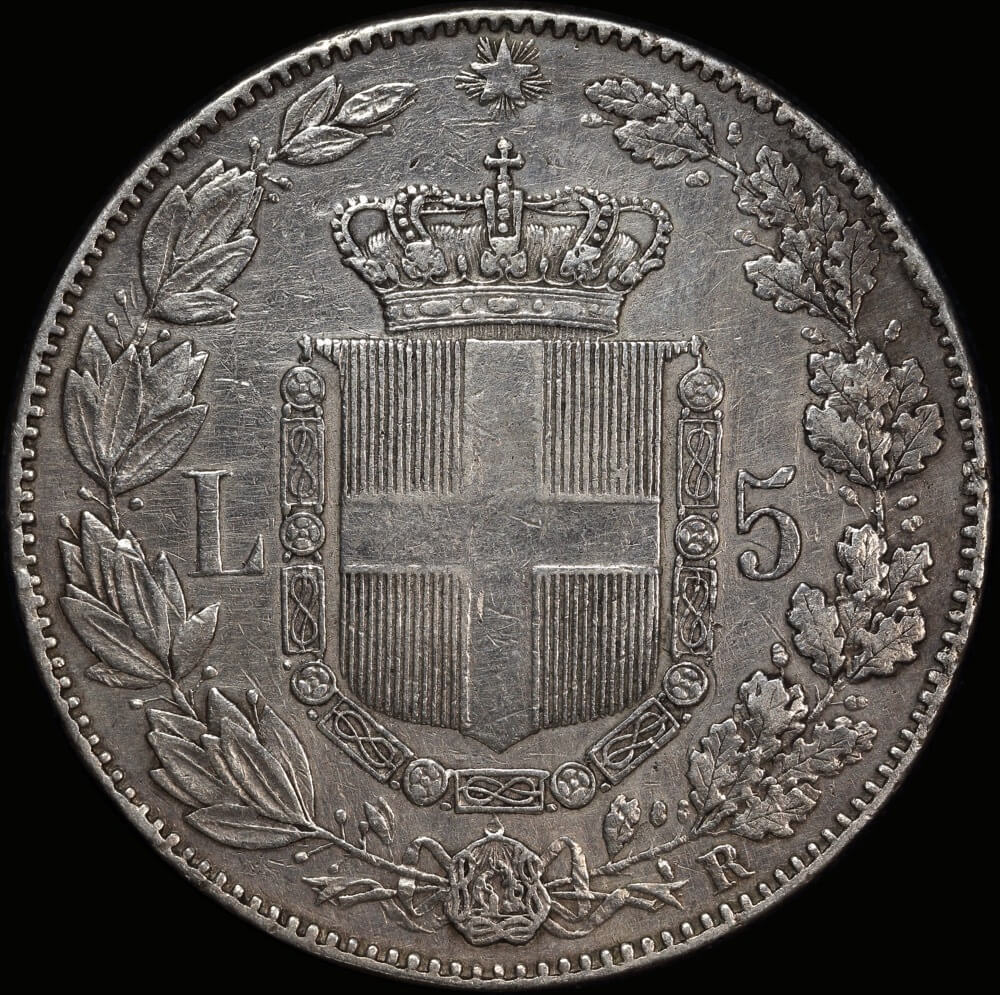 Italy 1879 R Silver 5 Lire KM# 818.2 Extremely Fine product image