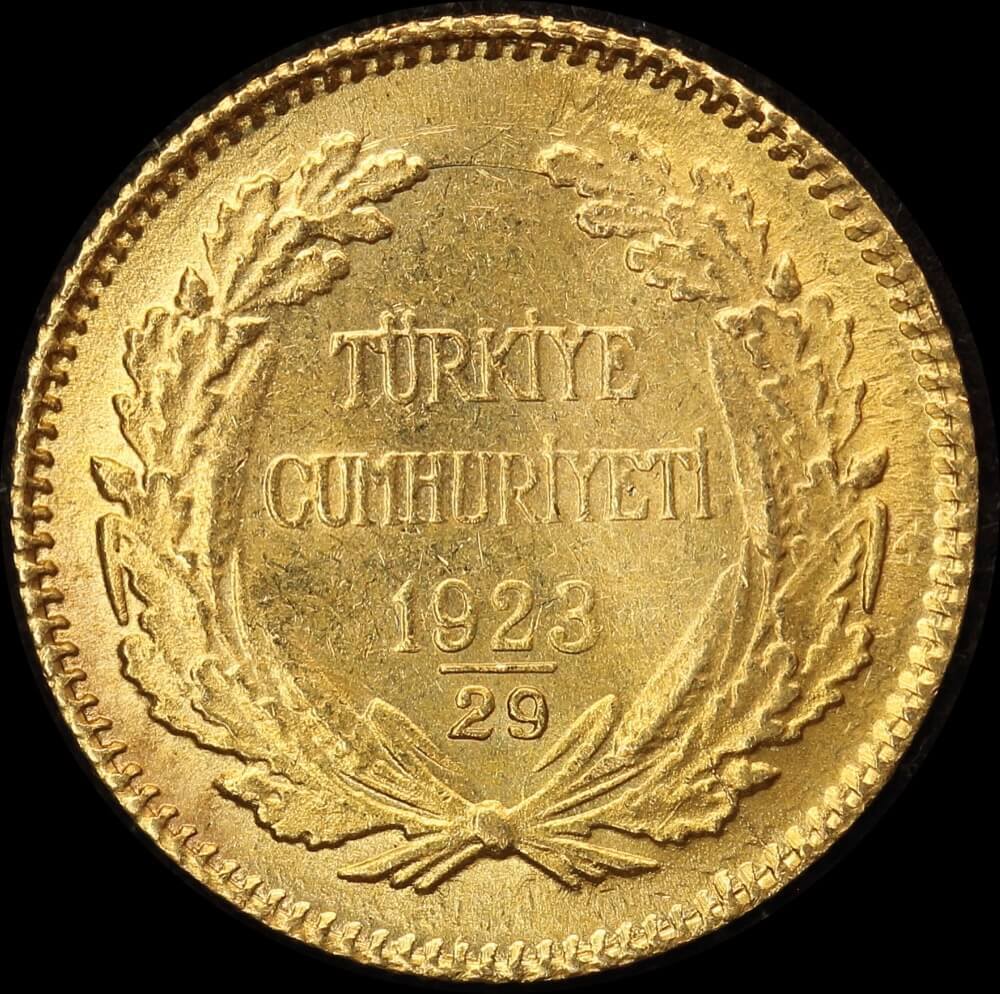 Turkey 1923/29 Gold 25 Kurush KM#851 Uncirculated product image
