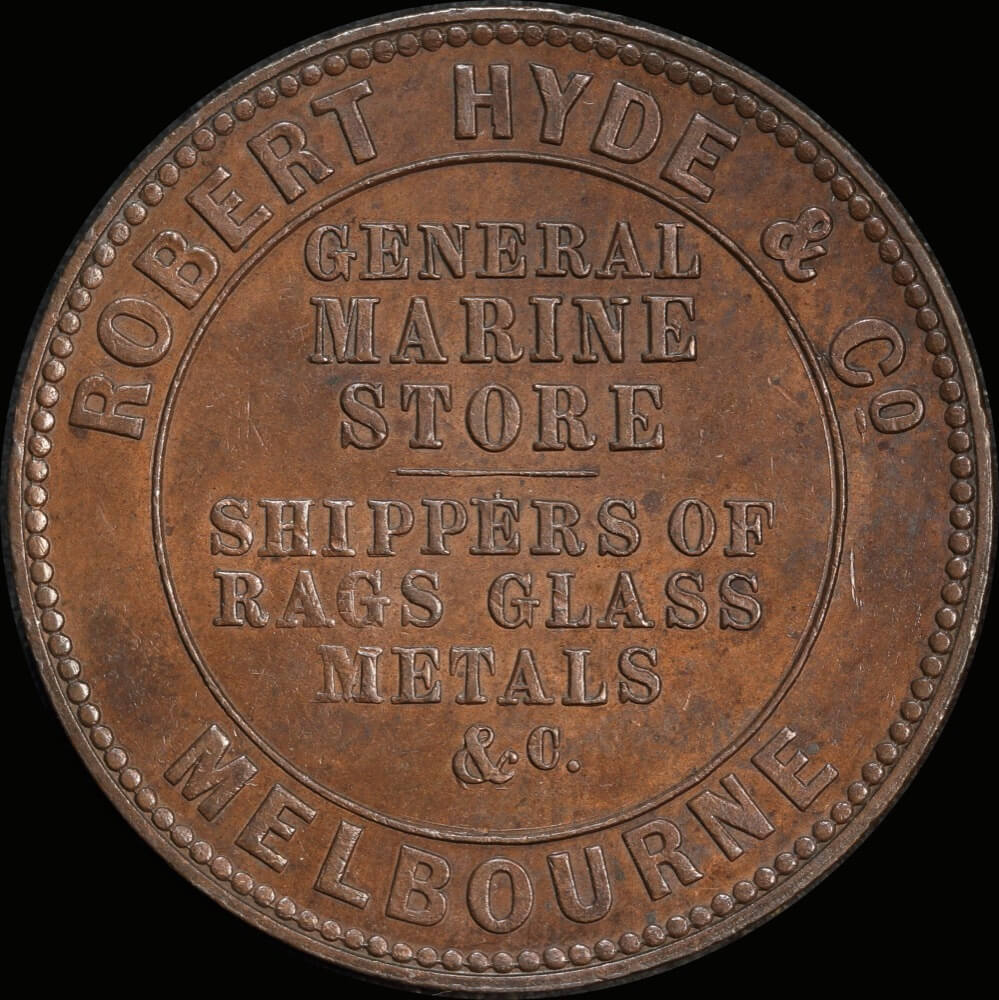 Hyde, Robert & Co Copper Penny Token 1857 A# 280 about Unc