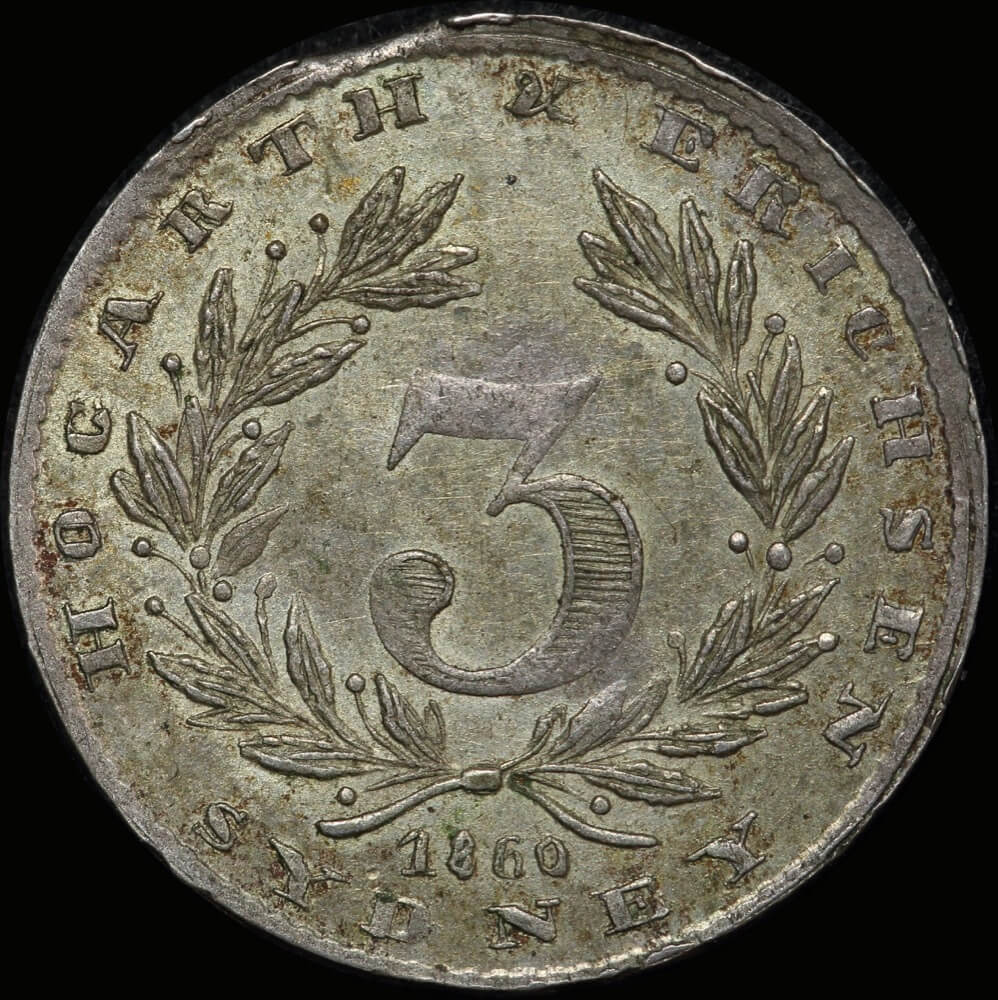 Hogarth & Erichsen Silver Threepence Token 1860 A# 691 Extremely Fine