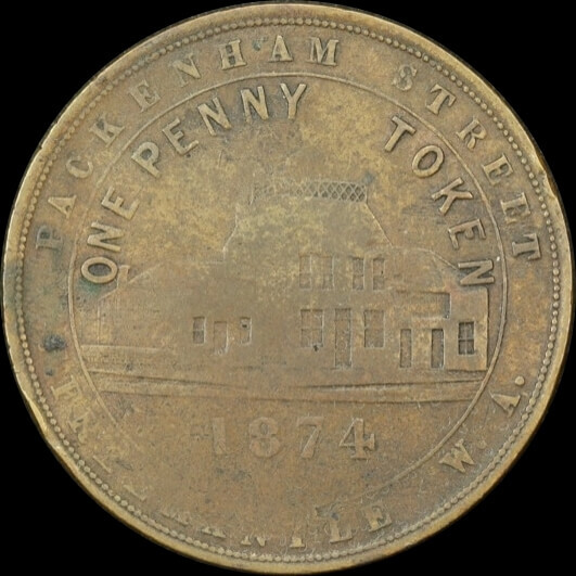 1874 J Henderson Copper One Penny Token A# 216 good Fine