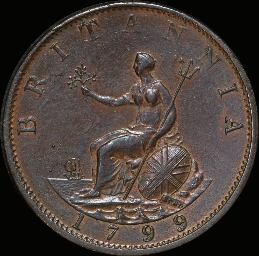 1799 Copper Halfpenny George III S#3778 good EF