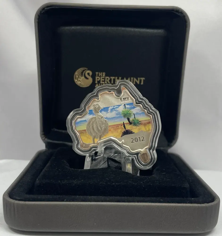 2012 Silver 1 Ounce Specimen Map Shaped Coin - Emu
