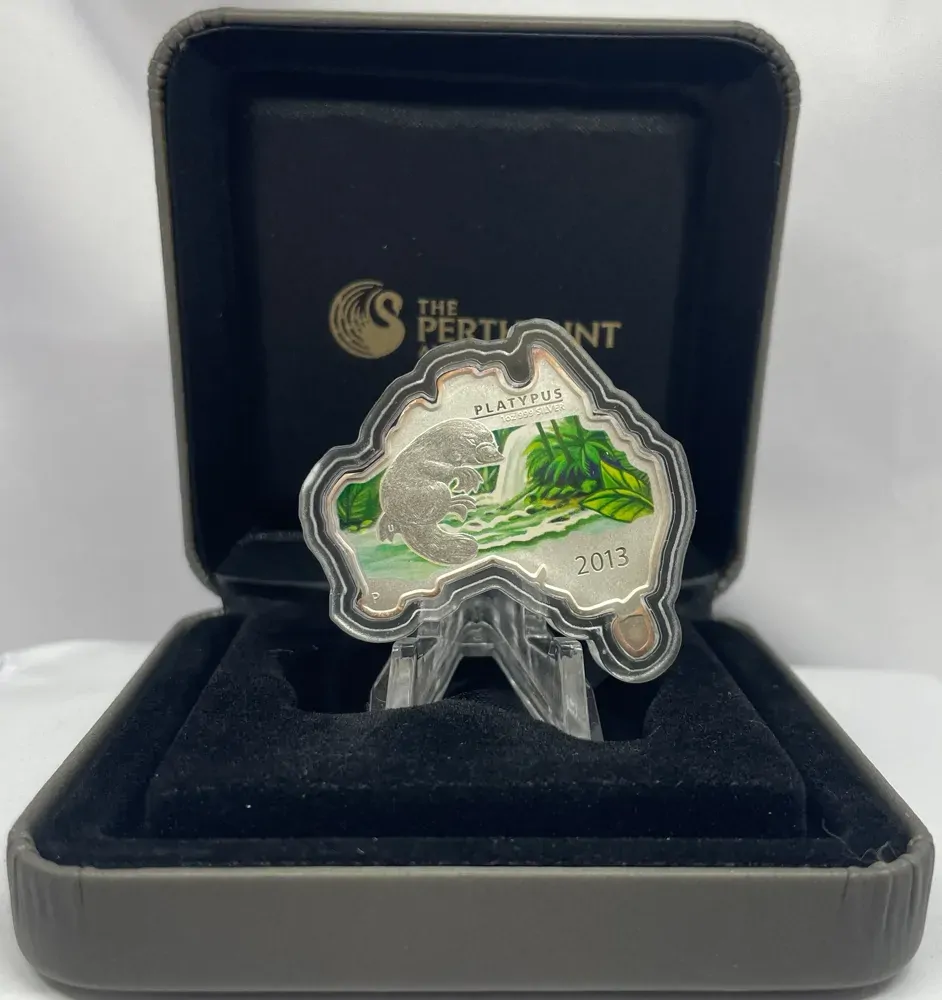 2013 Silver 1 Ounce Specimen Map Shaped Coin - Platypus