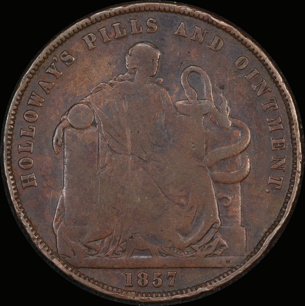 Holloway - Surcharged Thomas Agent Geelong Copper Penny 1857 A# 660-64 AVF