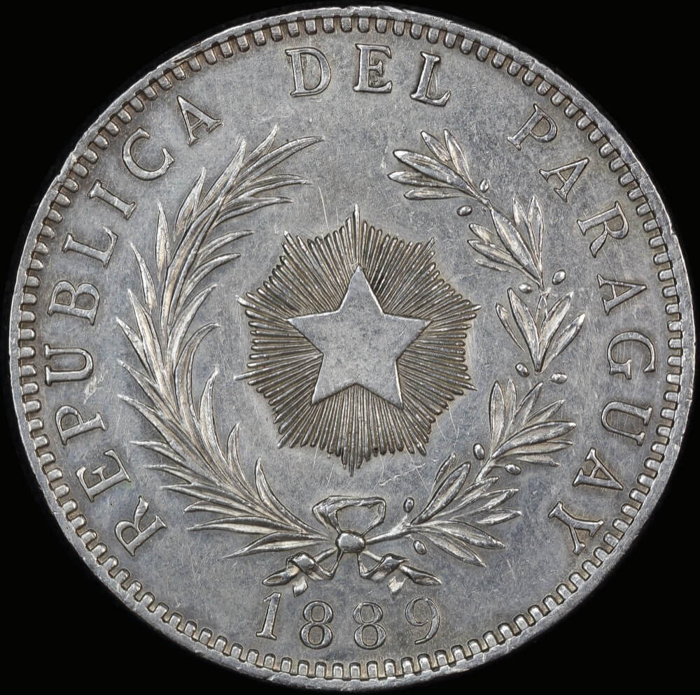 Paraguay 1889 Silver Peso KM# 5 good EF product image
