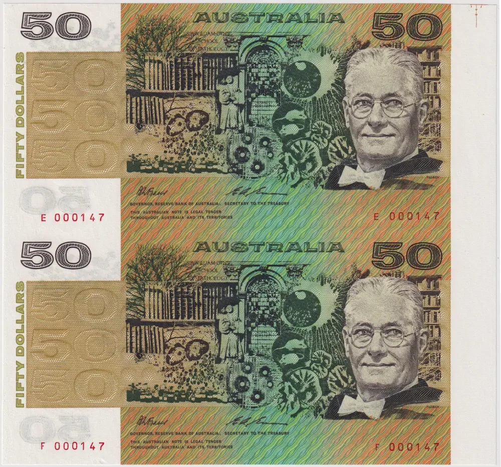 1994 50 Dollar Uncut Vertical Pair Red Serials