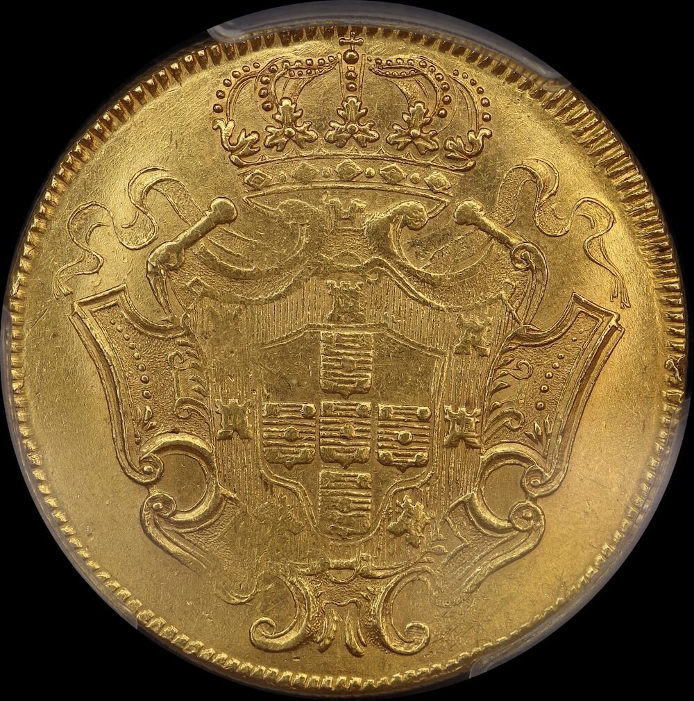 Brazil Gold 12,800 Reis (Johanna) 1729-M KM#139 PCGS MS61