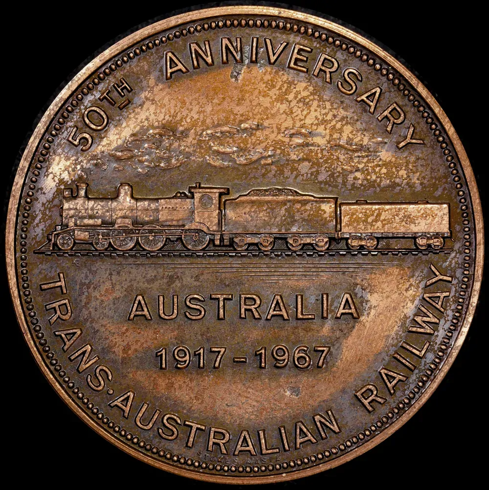 Commonwealth Railways Bronze Medallion 1968 50th Anniversary Trans Australian Railway 1967/6