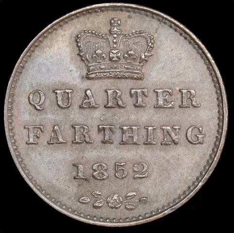 1852 Copper Quarter Farthing Victoria S#3953 Uncirculated