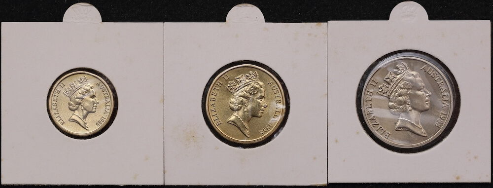 Uncirculated Trio of Australian 1988 20c, $1 and $2 Coins Ex Mint Set product image