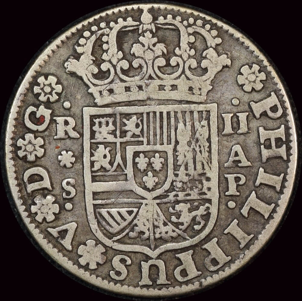 Spain 1736 Silver 2 Reales KM# 355 about VF product image
