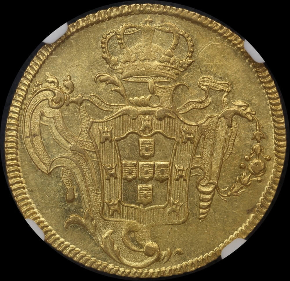 Brazil (Rio) Gold 6400 Reis 1766-R KM#172.2 NGC AU58