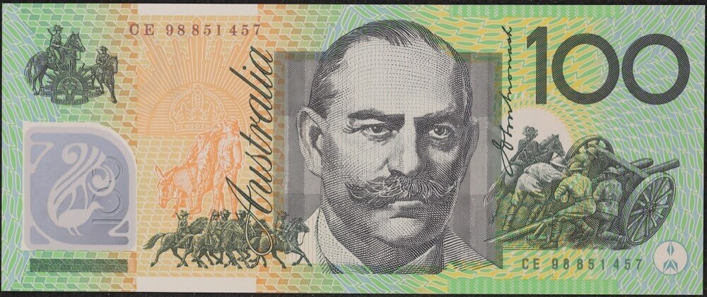 1998 $100 Note MacFarlane/Evans Print Error - Missing Simultan on Reverse R618a Uncirculated