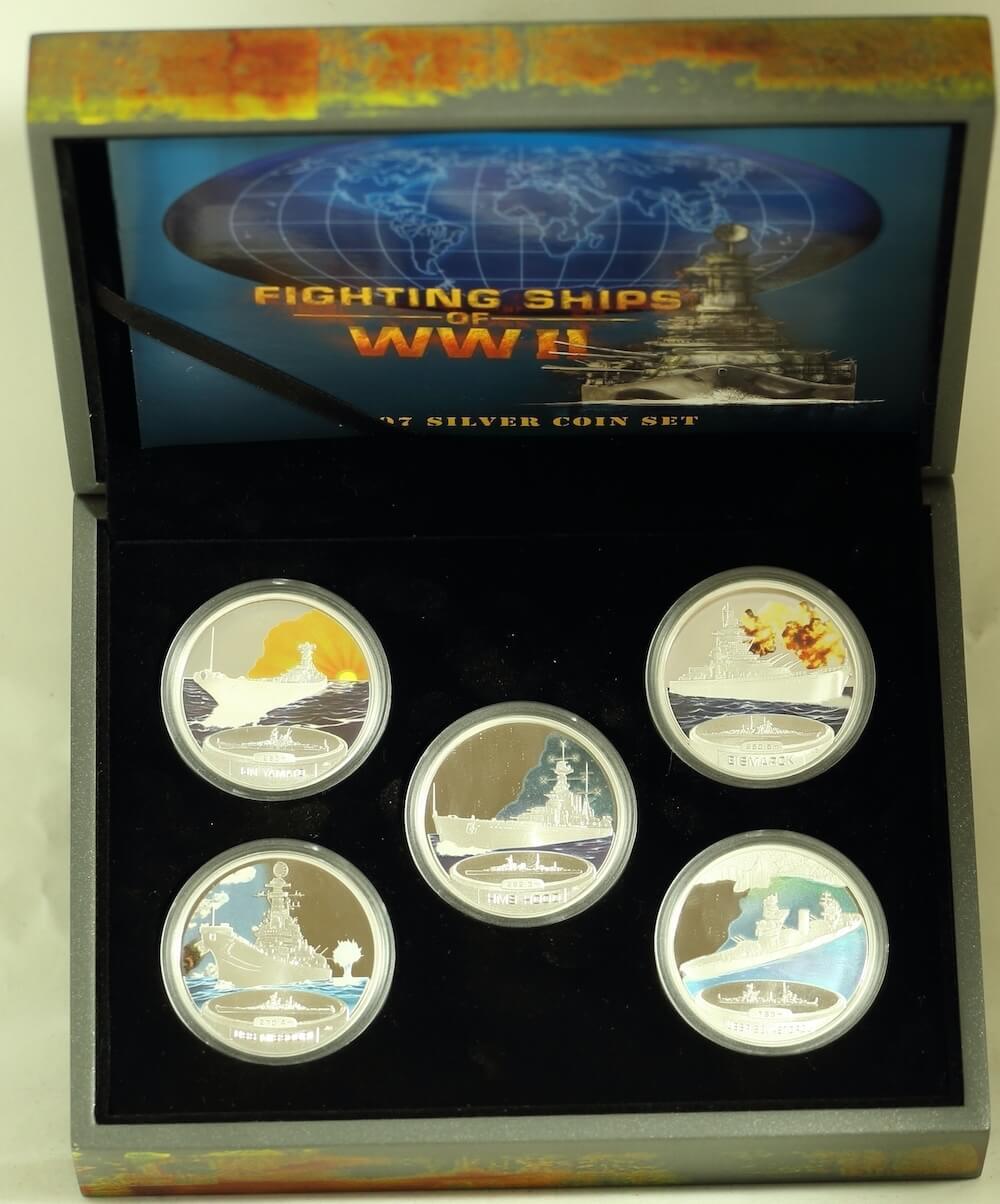 2007 Perth Mint Tuvalu Silver Five Coin Proof Set Fighting Ships of WW II product image
