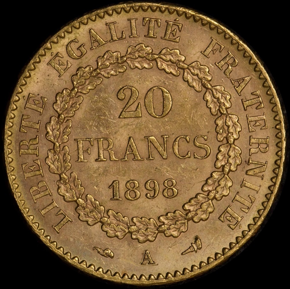 France 1898 Gold 20 Francs Angel KM#825 about Unc product image
