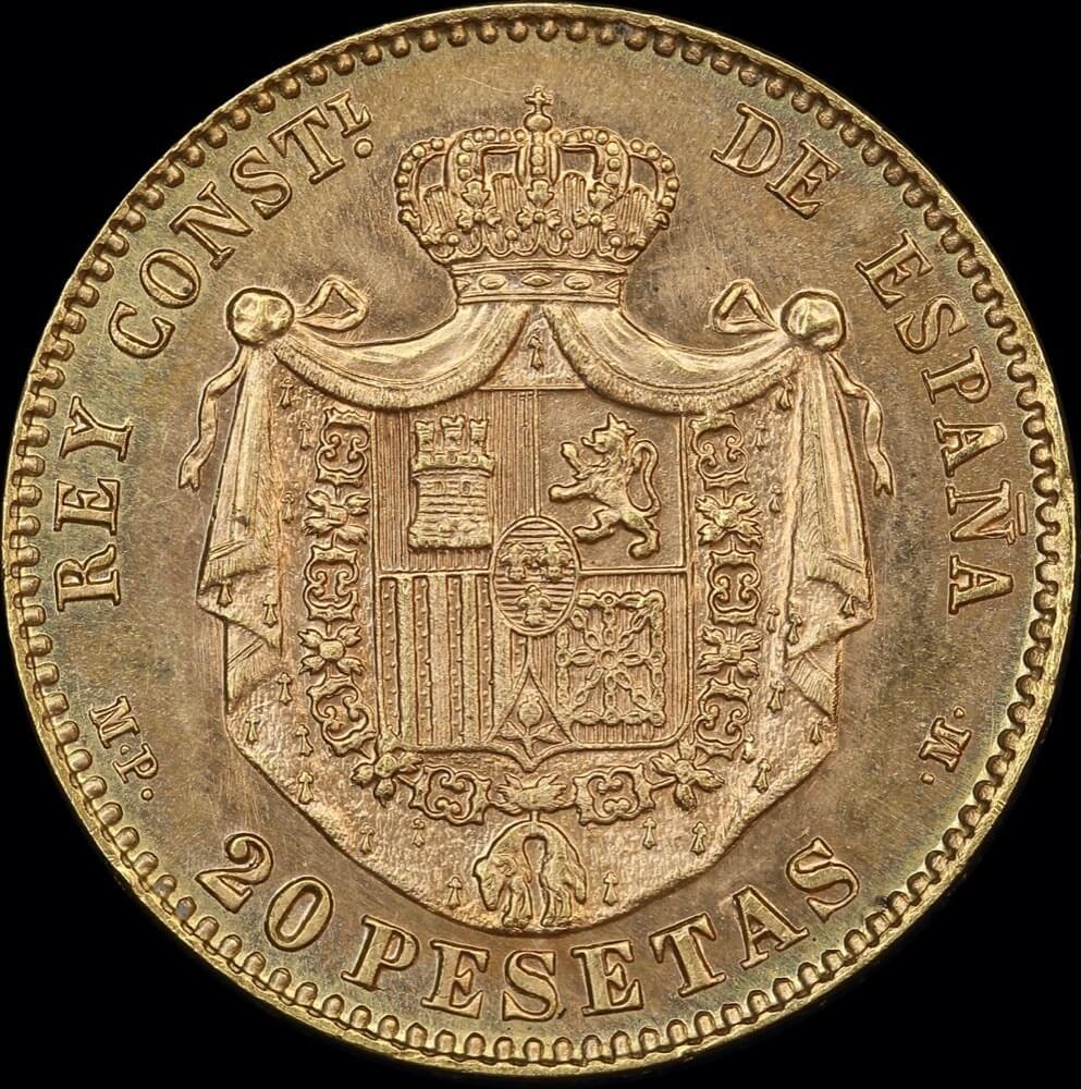 Spain 1896 Gold 20 Pesetas Restrike KM#709 Uncirculated product image