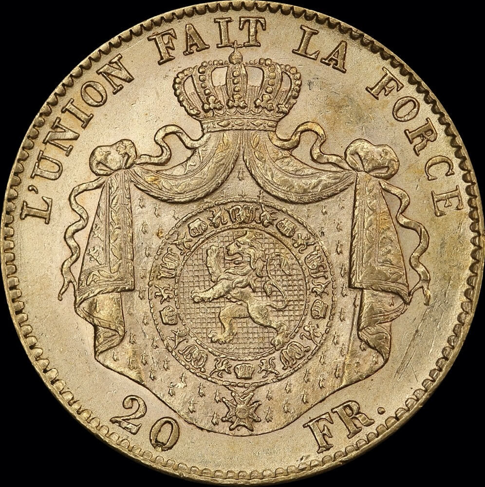 Belgium 1869 Gold 20 Francs KM#32 Uncirculated product image