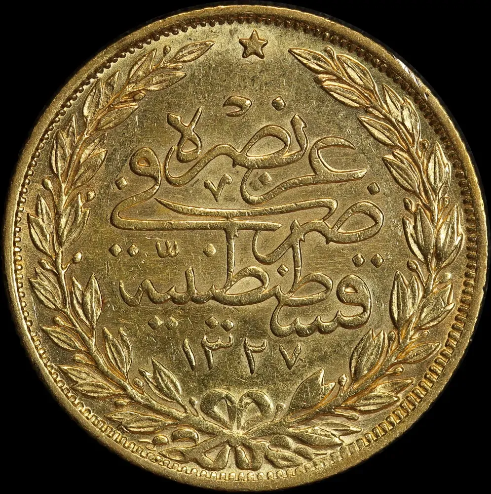 Turkey 1327/4 - 1912 Gold 100 Kurush KM# 754 good VF product image