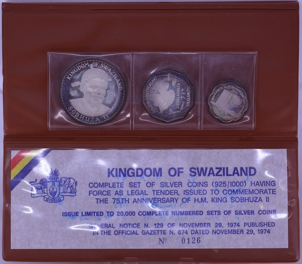 Swaziland 1974 Silver Poof Coin Set 75th Anniversary the Birth of King Sobhuza II KM# PS4 FDC product image