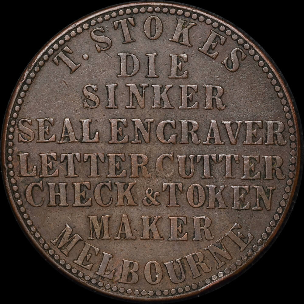 Stokes Copper Penny Token 1862 Melbourne A#: 516 Very Fine