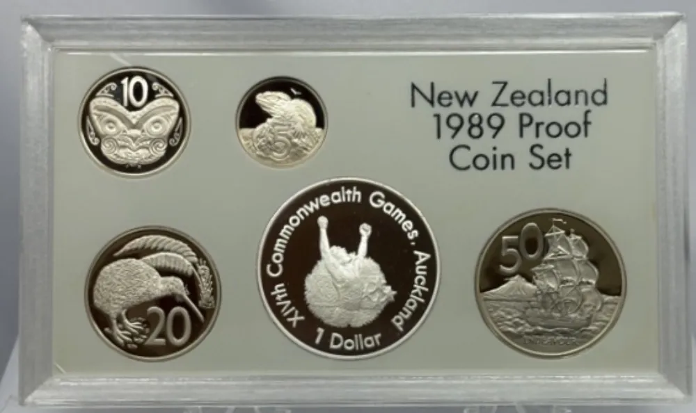 New Zealand 1989 Proof Coin Set Commonwealth Games inc Silver Dollar product image
