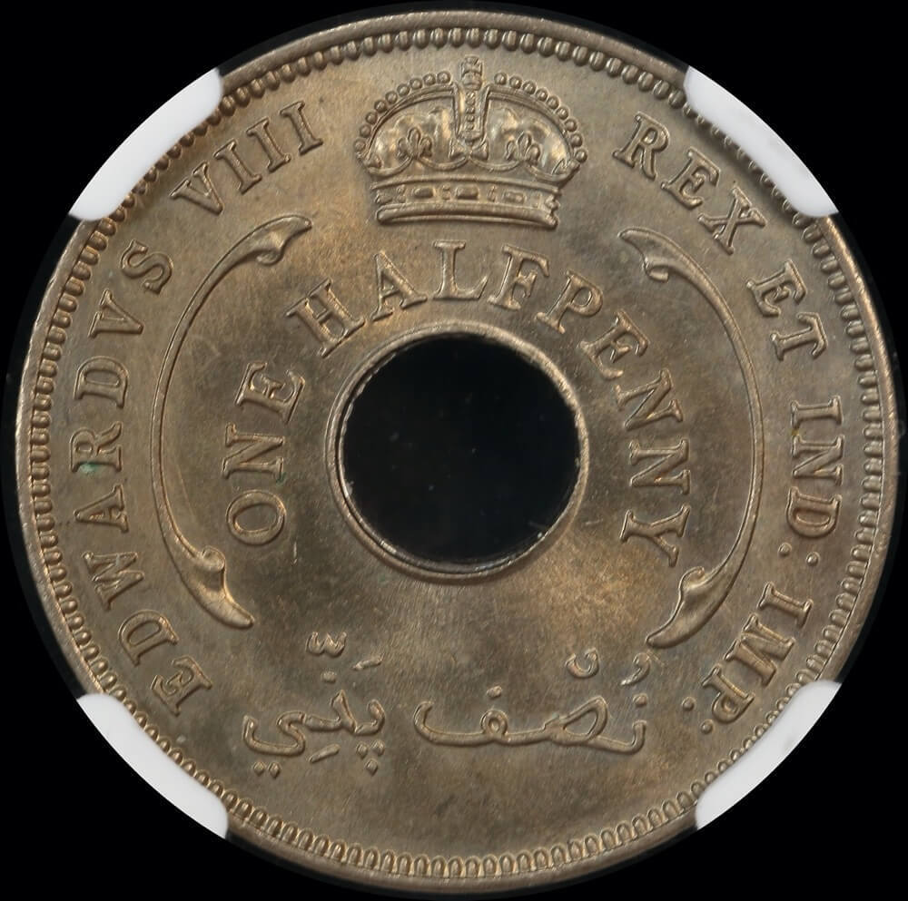 British West Africa 1936 Copper Nickel Halfpenny KM# 15 NGC MS65 product image