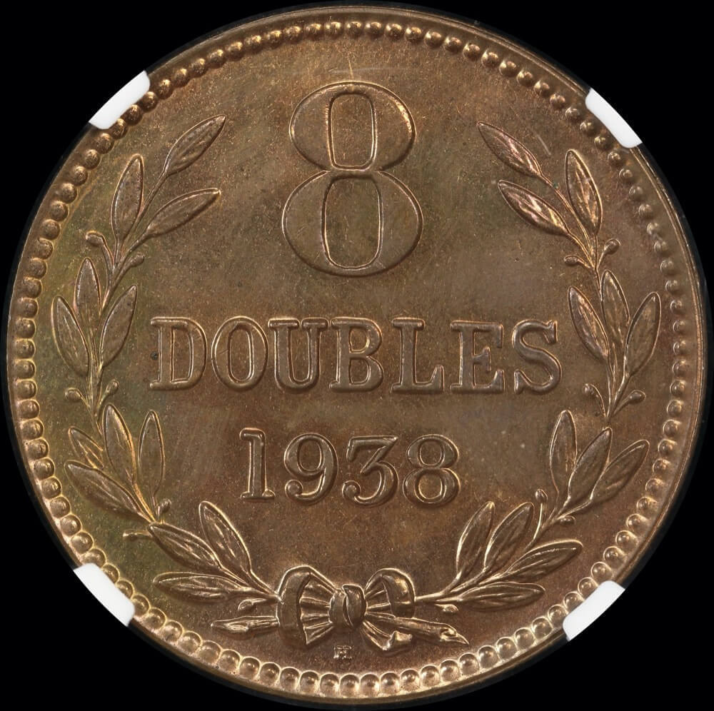 Guernsey 1938-H Copper 8 Doubles KM# 14 NGC MS65RB product image