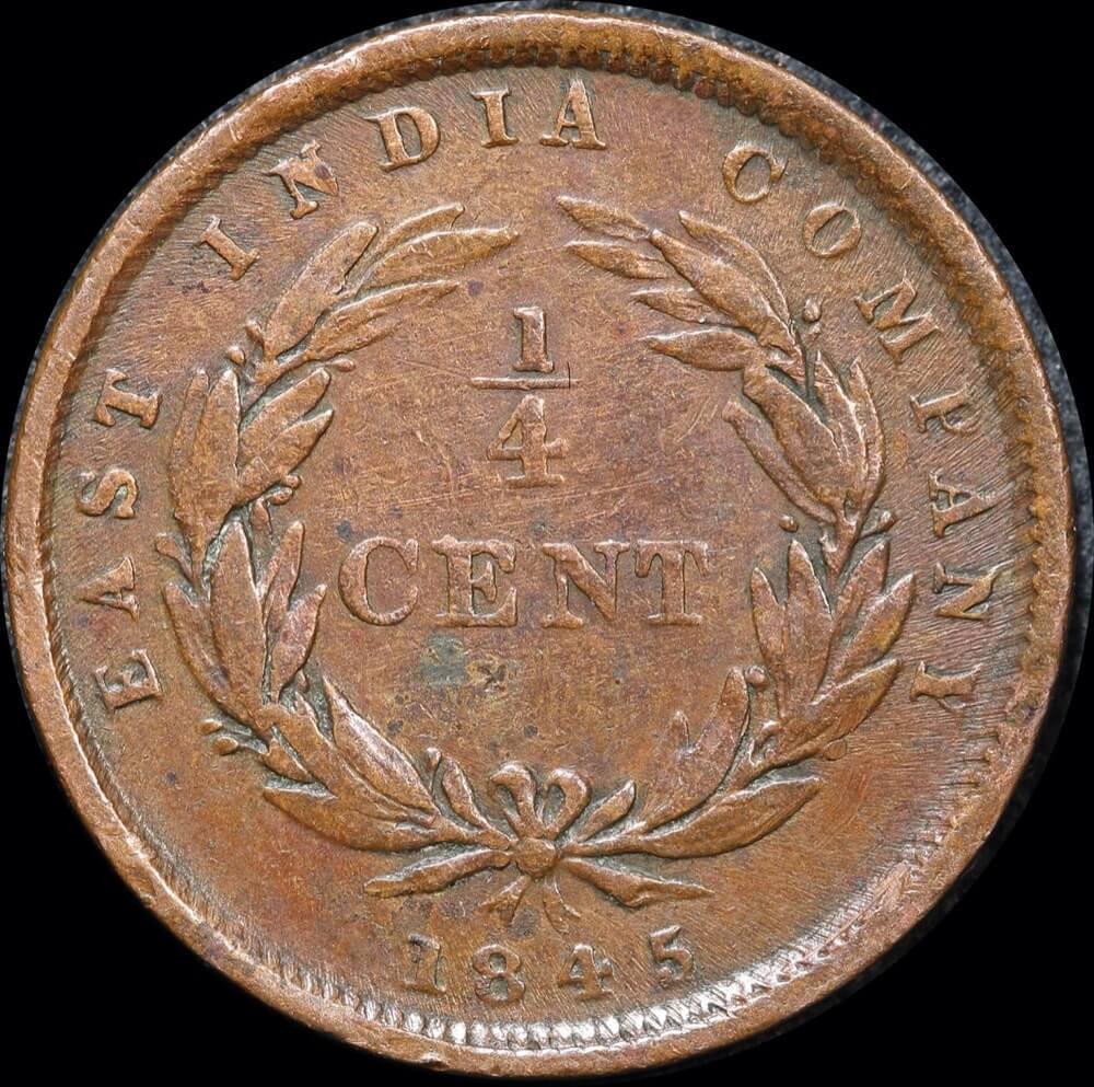 Straits Settlements 1845 Copper 1/4 Cent KM# 1 Very Fine product image