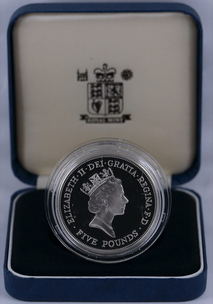 1990 Silver Proof 5 Pounds Elizabeth II S#L1 Queen Mother Commemorative FDC