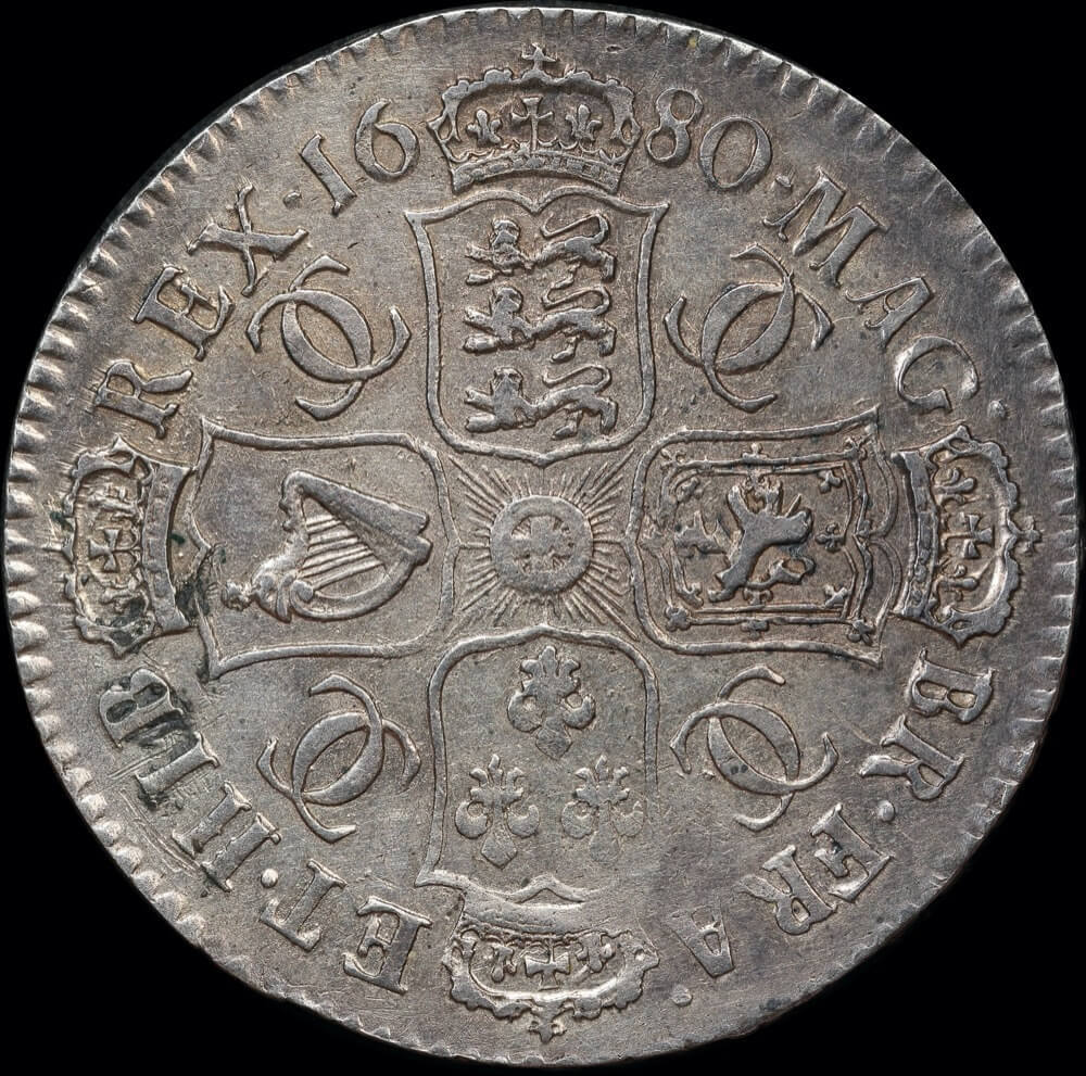 1680 Silver Halfcrown Charles II S#3367 T.SECVNDO about EF