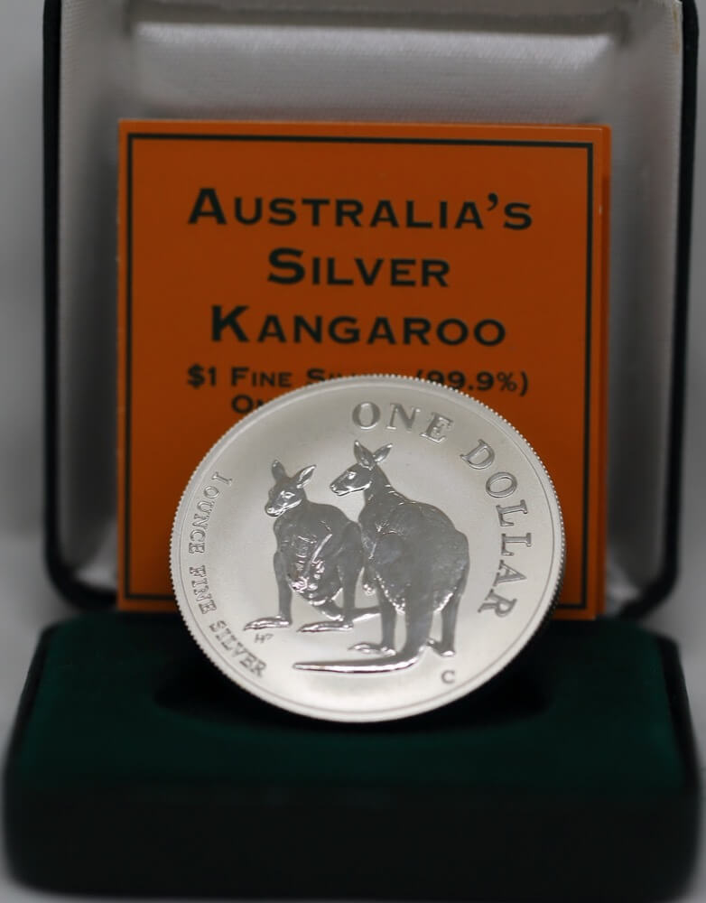 1999 One Dollar Silver Kangaroo Unc Coin In Box Two Kangaroos product image