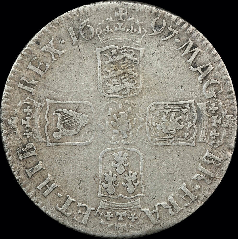 1697 Silver Shilling William III S#3497 Fine