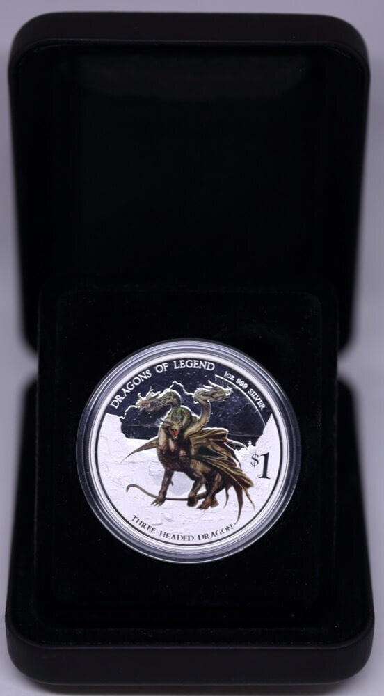 Tuvalu 2013 Silver 1 Dollar Dragons of Legend Three Headed Dragon product image