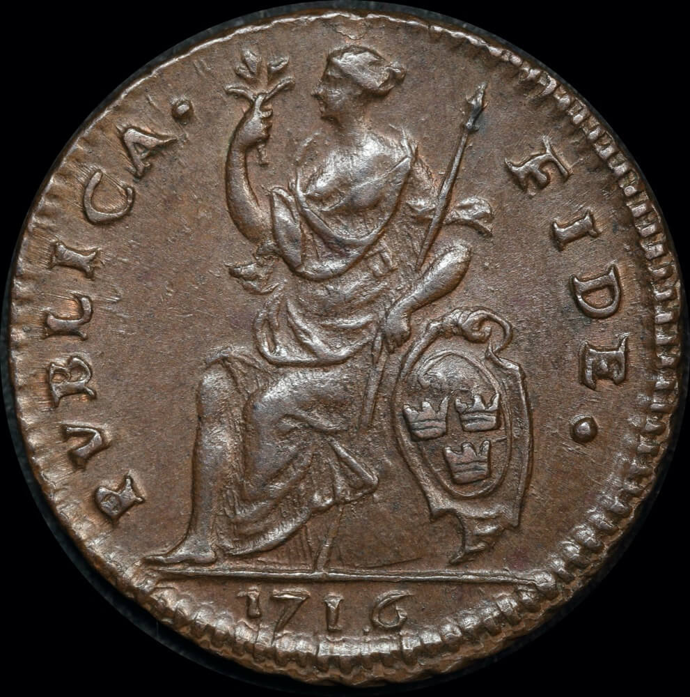 Sweden 1716 Copper 1 Daler KM# 354 good EF product image